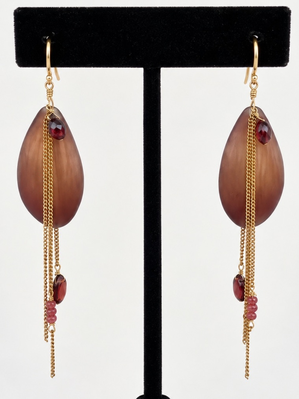 Alexis Bittar Lucite Tassel Drop Earrings Gold Burgundy